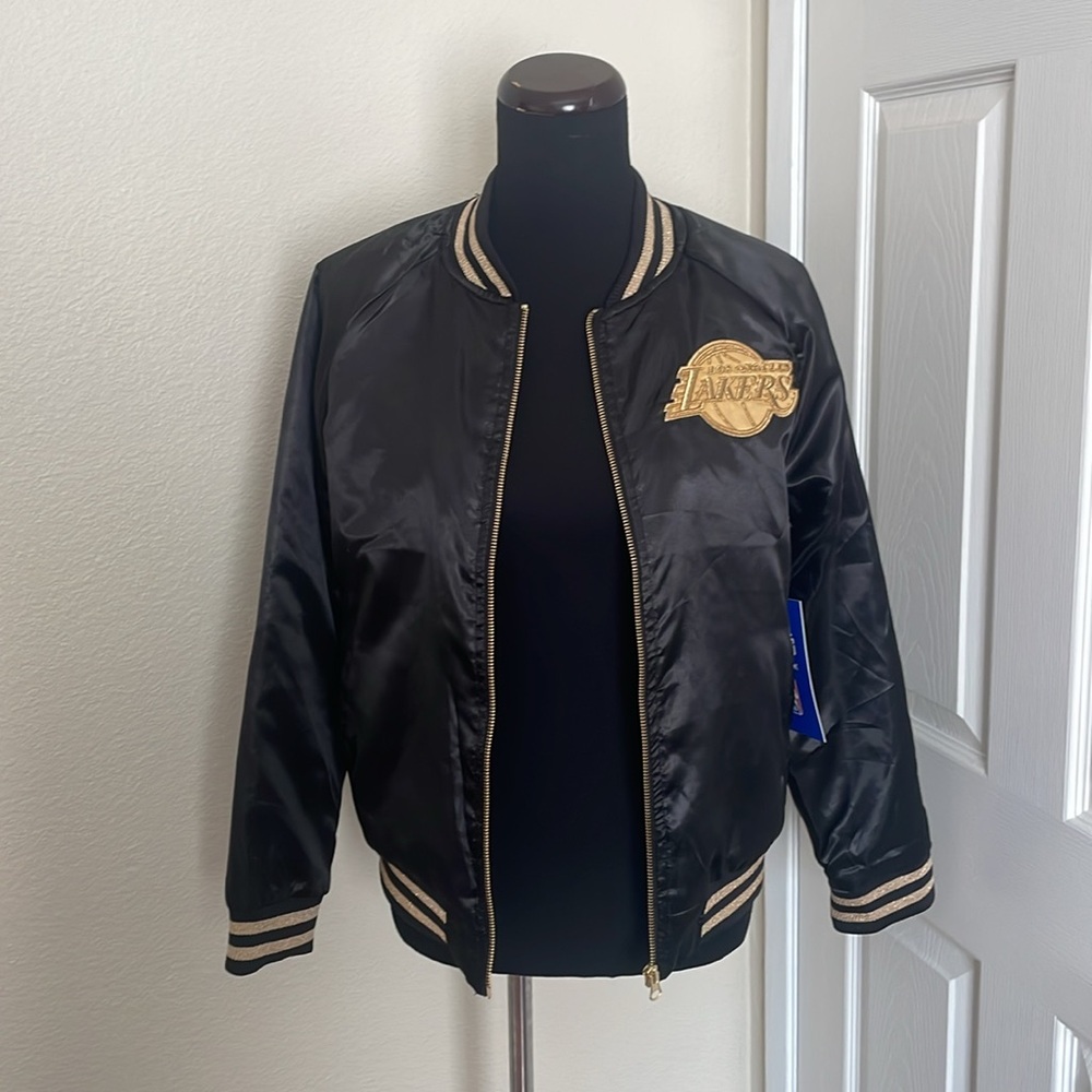 New Black and Gold Los Angeles Lakers  Zip Glamour Bomber Jacket